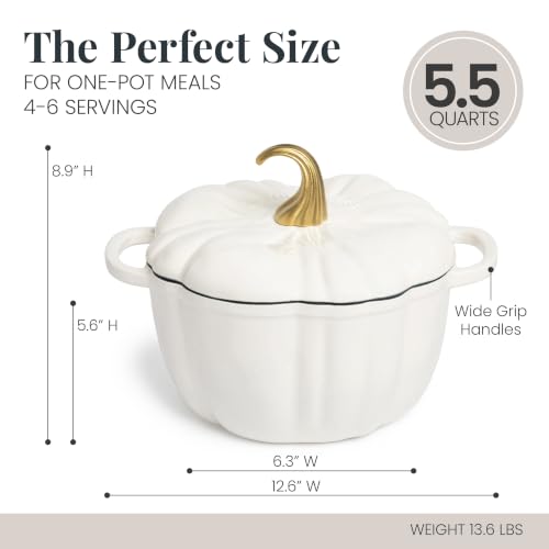 5.5 qt Pumpkin Enameled Cast Iron Dutch Oven Pot (White)