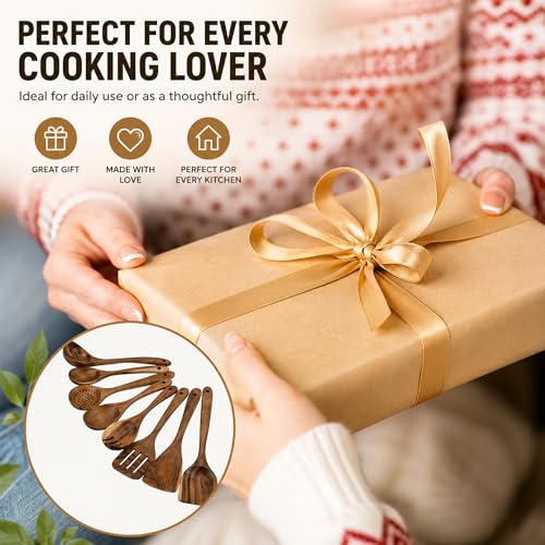 Premium 8 Piece Teak Wood Cooking Utensil Set
