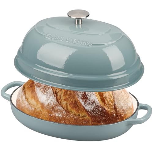 Enameled Oval Cast Iron Dutch Oven Pot with Lid (Seasalt)