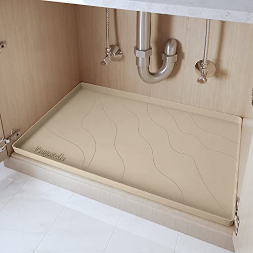 Heavy Duty Silicone Under Sink Mats for Kitchen Waterproof 37" x 19" (Beige / 37'' x 19'' x 1'')