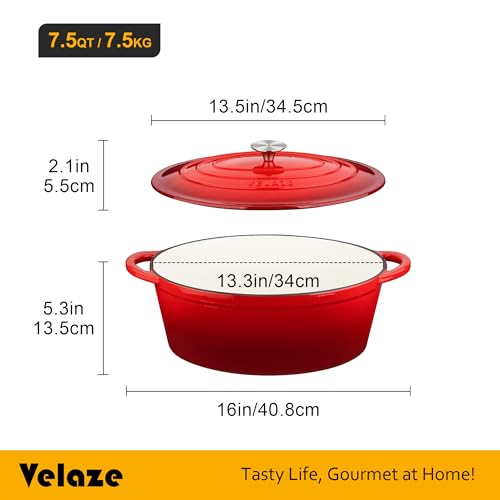 7.5 QT Oval Enameled Cast Iron Dutch Oven Pot with Lid (Red / 7.5QT-Oval)
