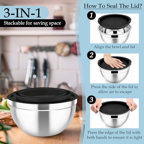 Stainless Steel Mixing Bowls with Lids & 3 Graters