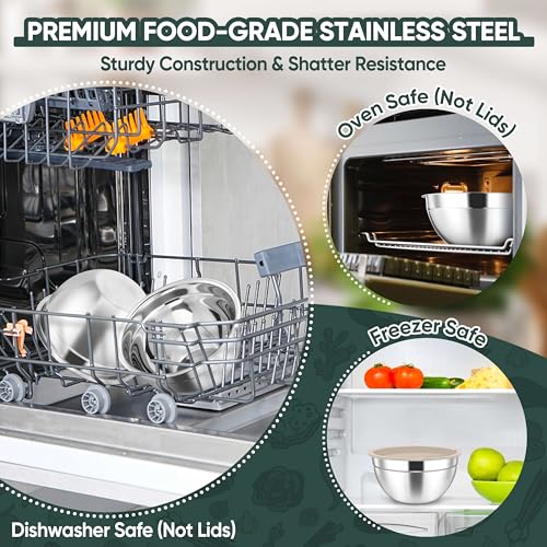 Stainless Steel Mixing Bowls with Lids Set of 3 (Khaki / 4.6, 3, 1.5QT)