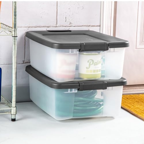 Clear Plastic Storage Organizer Bins with Gray Lids