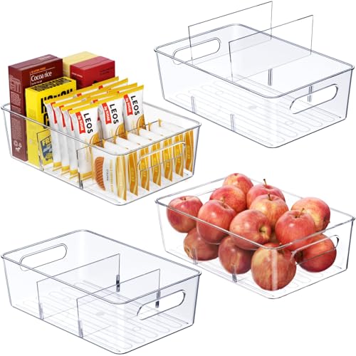 Clear Pantry Storage Bins with Dividers and Handles