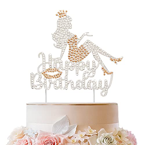 Rhinestone Lady Happy Birthday Cake Topper