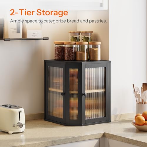 Bread Box Bamboo Bread Box for Kitchen Countertop (Black)