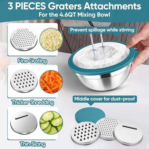 5 Piece Mixing Bowls with Airtight Clear Lids (Blue / 4.6, 3.5, 2.5, 2, 1.5QT)