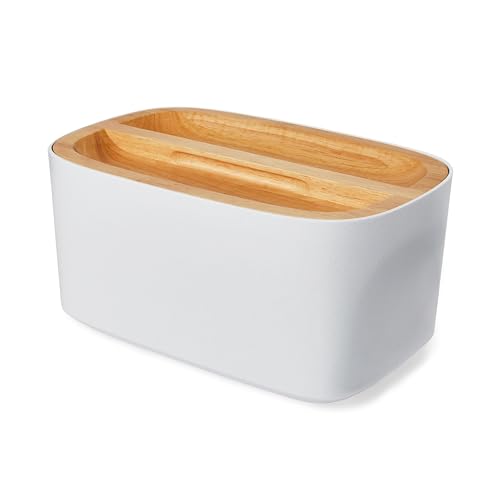 Modern Bamboo Fiber Bread Box for Countertop with Reversible Wood Serving Lid