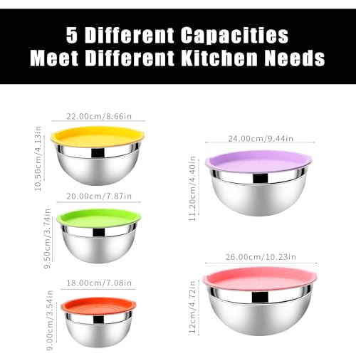 Mixing Bowls with Airtight Lids Set 5 and 7 Pcs Stainless Steel Bowls Set with 3 Grater Attachments Baking Set Non