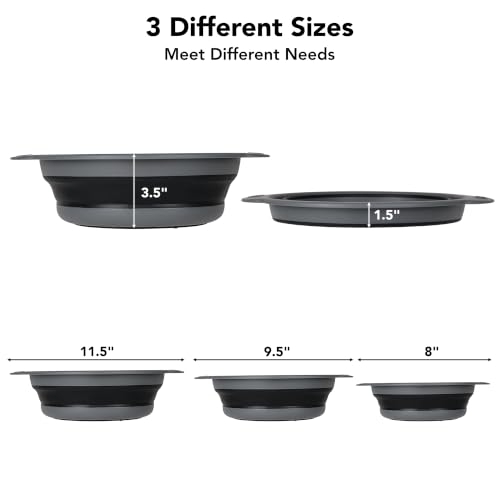 Collapsible Colander Set of 3 Round Silicone Kitchen Strainer Set