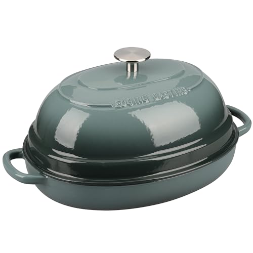 Enameled Oval Cast Iron Dutch Oven Pot with Lid (Slateblue)