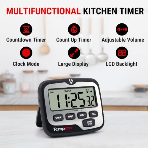TM01(2 Pack) 2-in-1 Kitchen Timers for Cooking with Clock Mode (Digital Timer 2 Pack)