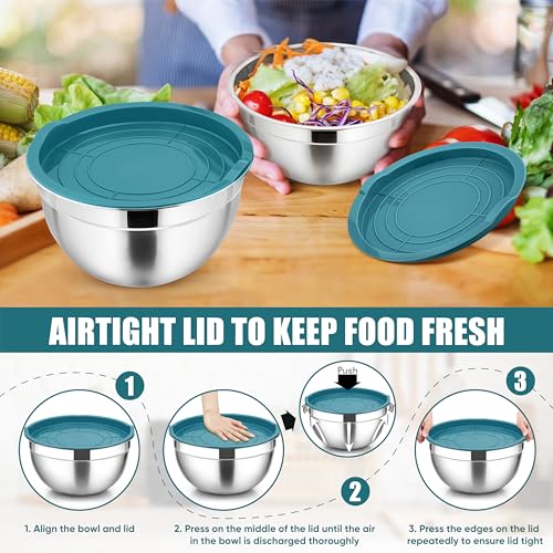 Metal Mixing Bowls with Lids Set (Blue / Airtight Lids)