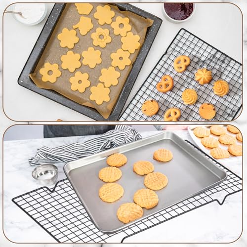 6 Pieces Cooling Racks for Cooking and Baking Oven Safe Grid Wire Set Heavy Duty Carbon Steel Nonstick Baking Rack for Roasting Cooking Grilling Drying