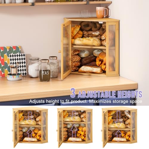 Corner Bread box for Kitchen Countertop (Natural / Extra Large)