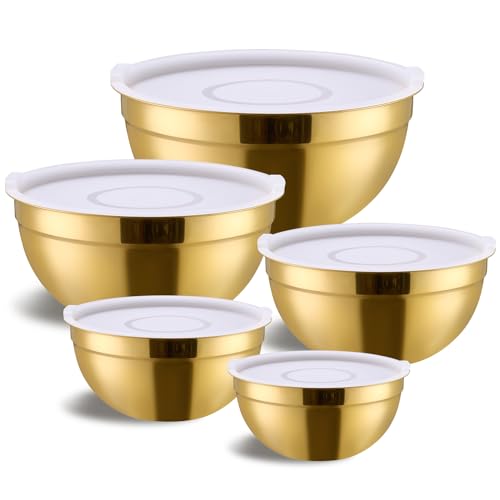 Gold Mixing Bowls with Airtight Lids (Gold / 5 Pieces)
