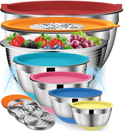 Mixing Bowls with Lids Set (16PCS Multicolor W Nonslip Bottom)