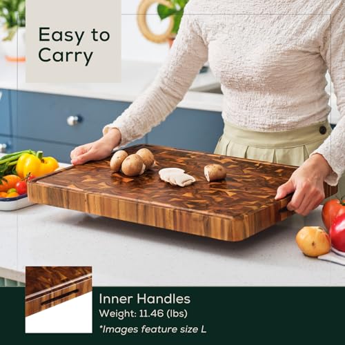 Medium (M) Acacia End Grain Cutting Board, Reversible, Knife-Friendly Charcuterie Wood Cutting Board with Juice Groove & Handles, Non-Toxic, Gift Box Included (17"x13"x1.5") (M - Acacia / 17"L x 13"W)