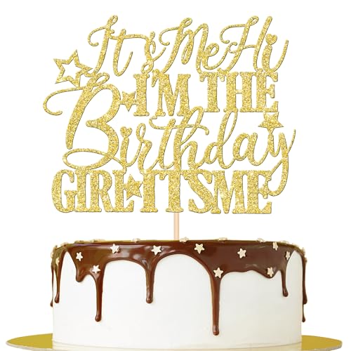 1 PCS Happy Birthday Cake Topper Glitter Happy Birthday Cake Pick Bunting Decor for Anniversary Celebrating Happy Birthday Party Cake Decorations Supplies Gold