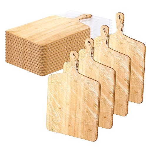 12 Packs 17 x 13 Inch Wooden Bamboo Cutting Board Set with Handles Large Kitchen Serving Plain Chopping Board Bulk Gifts for Mom for Vegetables Meat Pizza Cheese Fruit Bread (17 x 13 Inch)