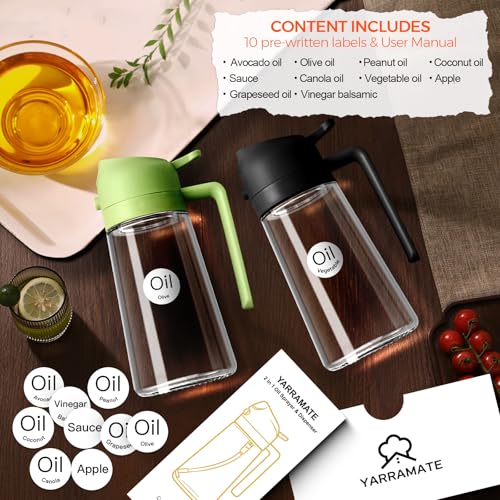 16 oz 2-in-1 Glass Olive Oil Sprayer for Cooking, Black&Black (2Pcs Black)