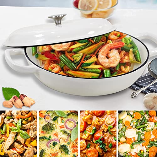 3.8 Quart Enameled Cast Iron Braiser Pan with Lid (White / 3.8QT)