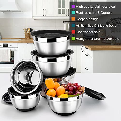 6 Piece Stainless Steel Mixing Bowls with Lids Set