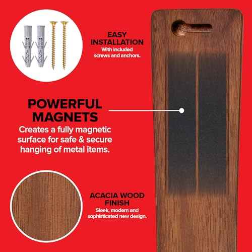 24 Inch Acacia Wood Magnetic Knife Holder Wooden Knife Rack and Magnet Strip for Knives and Metal Utensils Tool and Art Supply Organizer 10 Count (24" 10 Pack / Acacia Wood)