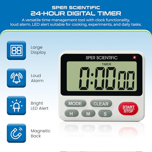 24 Hour Digital Lab + Kitchen Timer with LED Light 810001 (1 Pack)