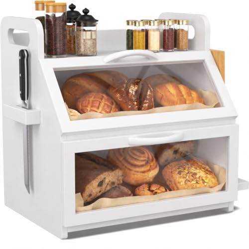 Bread Box for Kitchen Countertop (White)