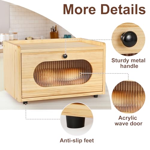 Bread Box Countertop Storage Container Bread Bin Morden Bread Boxes for Kitchen Counter Keeping Fresh Rustic Wood Seasoning Organizer Retro