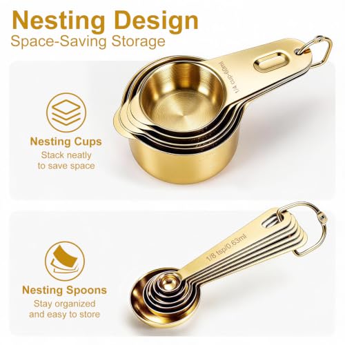14-Piece 18/8 Stainless Steel Measuring Cups and Spoons Set, Gold (Gold / Set of 14)