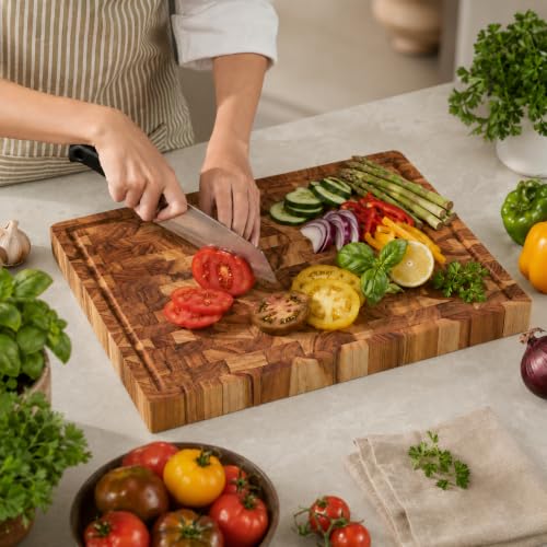 Teak Cutting Board For Kitchen (Teak Wood - End Grain / 20"L x 14"W)
