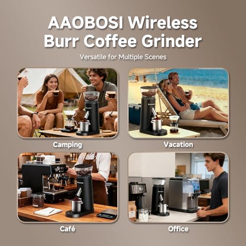 Cordless Burr Coffee Grinder with 60 Settings & Less Static Mess (Black)
