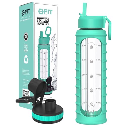 32 oz Glass Water Bottle with Straw Lid