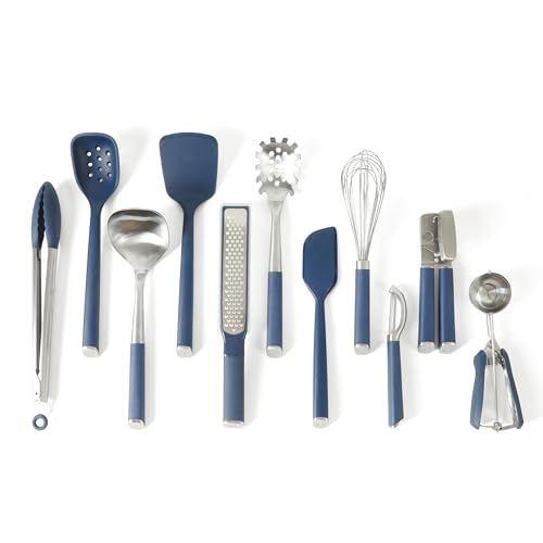 Edge 11 Piece Silicone and Stainless Steel Kitchen Tool Set (Navy Blue / 11-Piece Tool & Gadget Set)