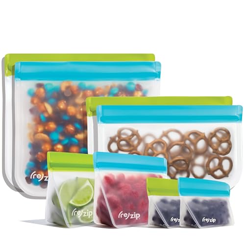re) zip Flat Lunch Reusable BPA-Free Food Grade Storage Bag Kit | Leakproof, Freezer Safe, Dishwasher Safe, Travel Friendly
