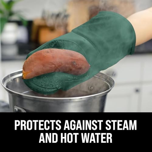 BPA Free Silicone Oven Mitts Ultra Heat Resistant up to 500°F (Green / 2-Piece 13.7" Oven Mitts)