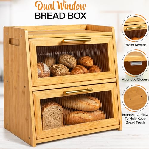 Extra Large Bamboo Bread Box for Kitchen Countertop