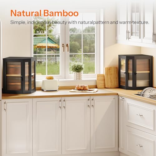 Bread Box Bamboo Bread Box for Kitchen Countertop (Black)