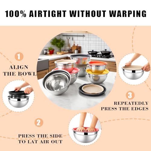 Mixing Bowls with Airtight Lids Set 5 and 7 Pcs Stainless Steel Bowls Set with 3 Grater Attachments Baking Set Non