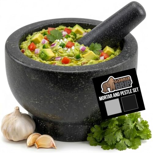 Natural Granite Stone Lab Mortar and Pestle Set (Polished Black / 1.5 Cup)