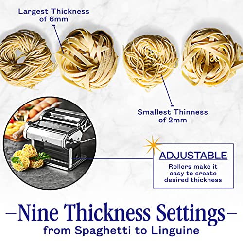 Pasta Maker with Adjustable Thickness Settings (Silver)