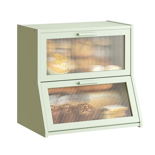 Double Layer Bamboo Bread Box for Kitchen Counter (Light Green / Extra Large)