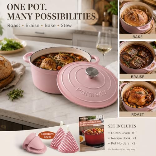 5.5QT Enameled Cast Iron Dutch Oven for Sourdough Bread Pink (Pink / 5.5QT)