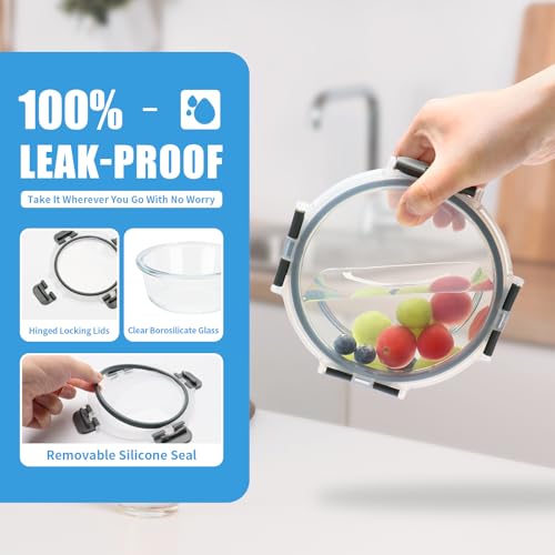 12 Pack 13oz Small Round Glass Food Storage Containers with Lids (13oz, 12 Pack - Grey Set, Same Size)