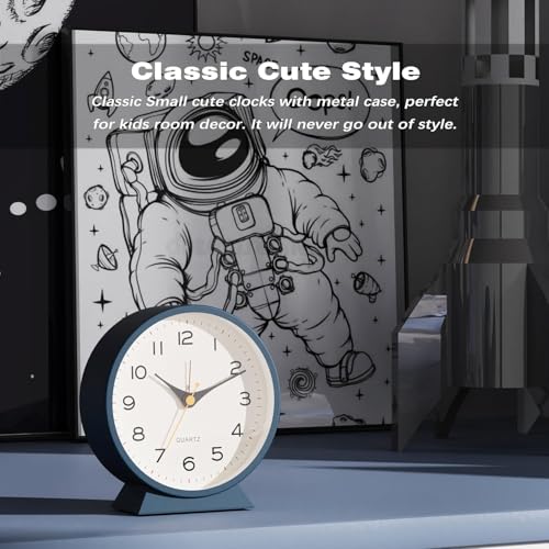 4.5 inch Analog Alarm Clock 1 Year Warranty (Blue Round Alarm Clock)
