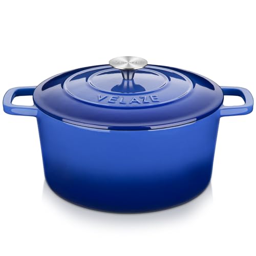 6 QT Enameled Cast Iron Dutch Oven Pot with Lid (Blue / 6QT-Round)