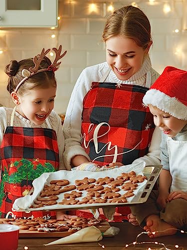 4 Pcs 21.7" x 26.8" Christmas Aprons Adjustable Kitchen Aprons Xmas Plaid Merry Christmas Bib for Adults